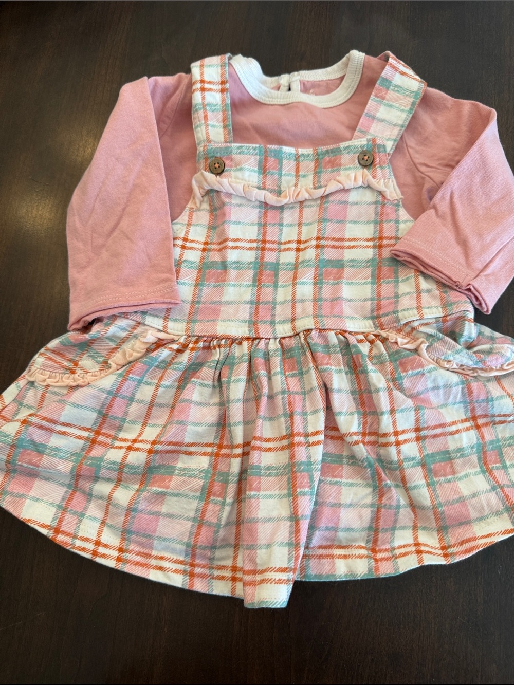 Burt's Bees Baby Pink Plaid Overall Dress with Long-Sleeve Onesie